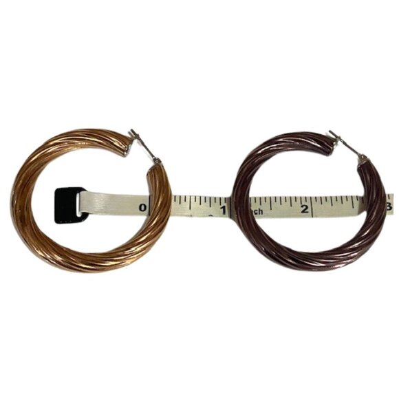 Twisted Rope Hoop Earrings, 2 Pairs, Stainless Steel Gold/Brown Tone - Picture 9 of 9
